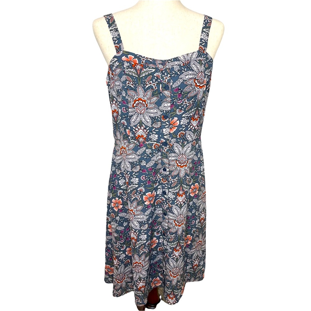 LOFT Full Button Down Gray/Blue Floral Dress Size 6